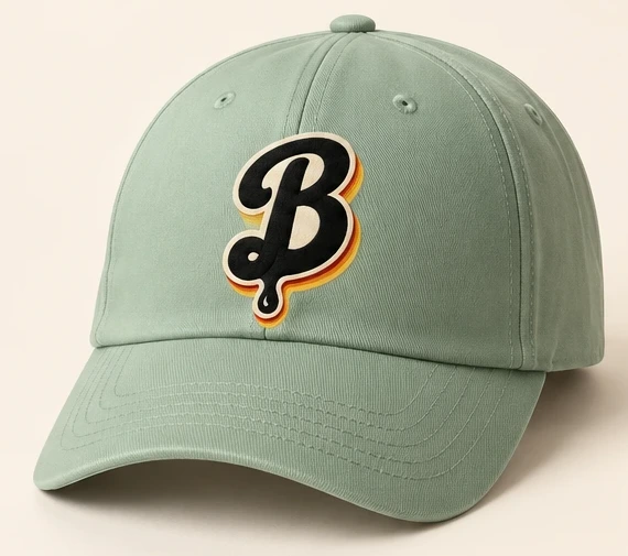 Sage green Buttersome cap with the dripping B emblem